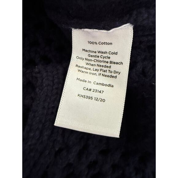 Talbots Fisherman Open Knit Cotton Sweater Navy Blue S - Picture 5 of 5